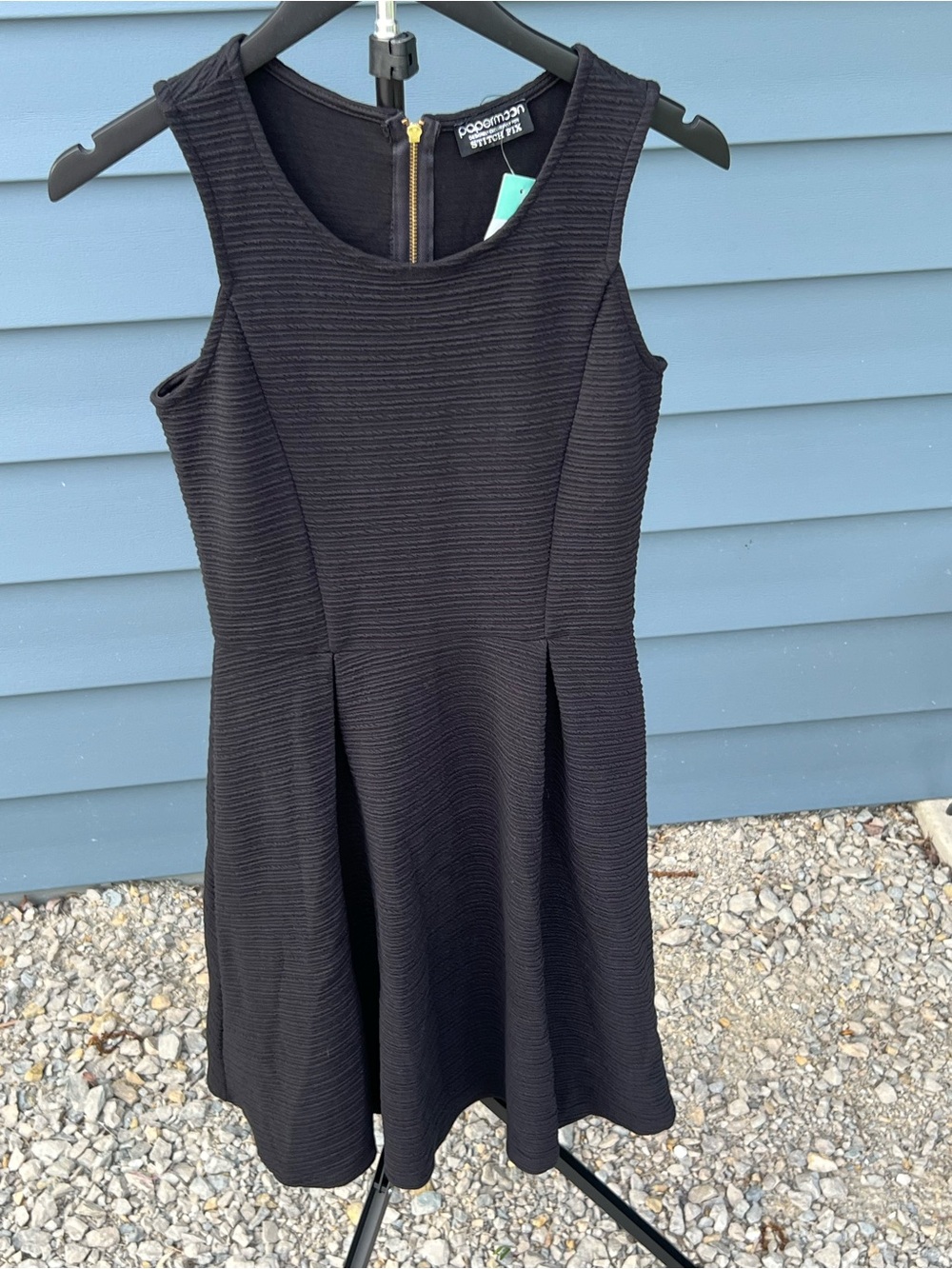 Papermoon Black Textured Sleeveless Fit & Flare Dress